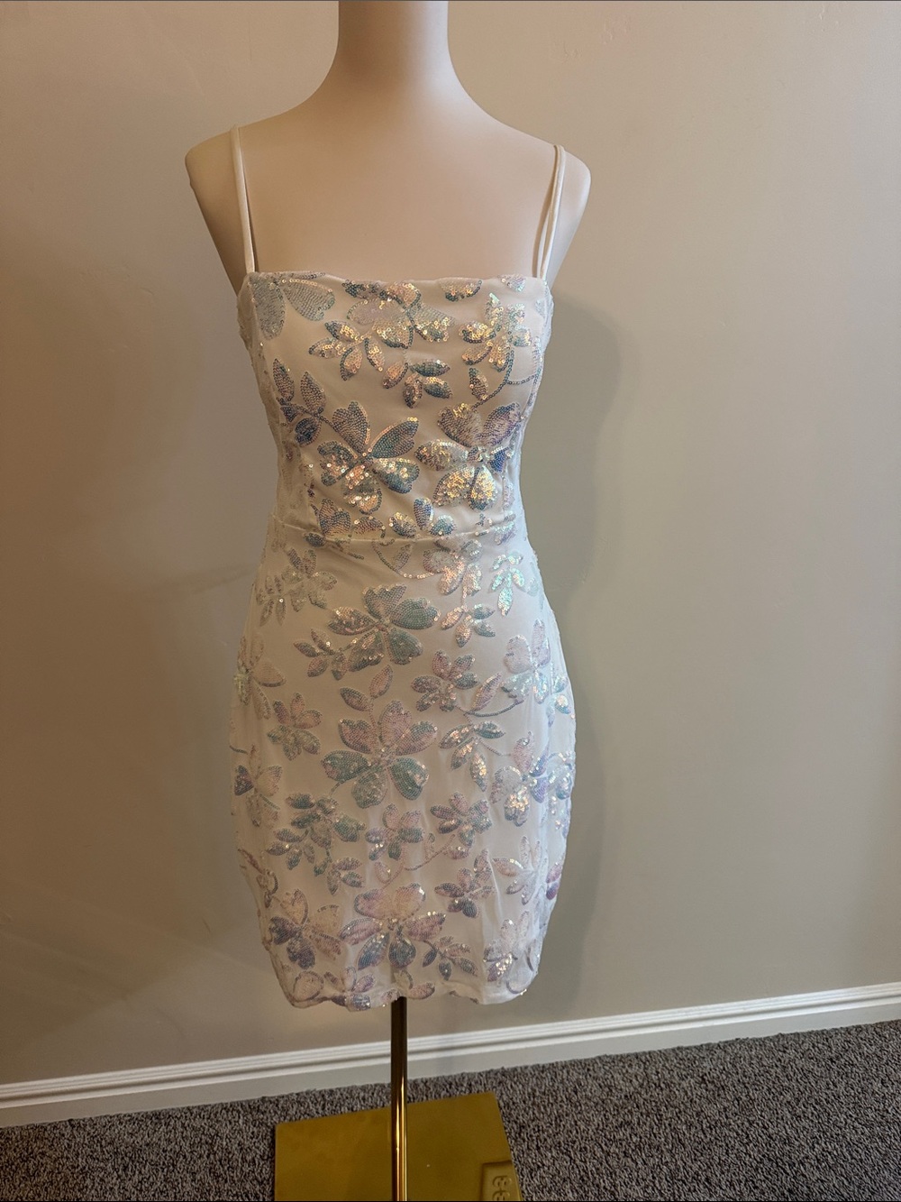 Honey and Rosie White Mini Dress with Iridescent Floral Sequin